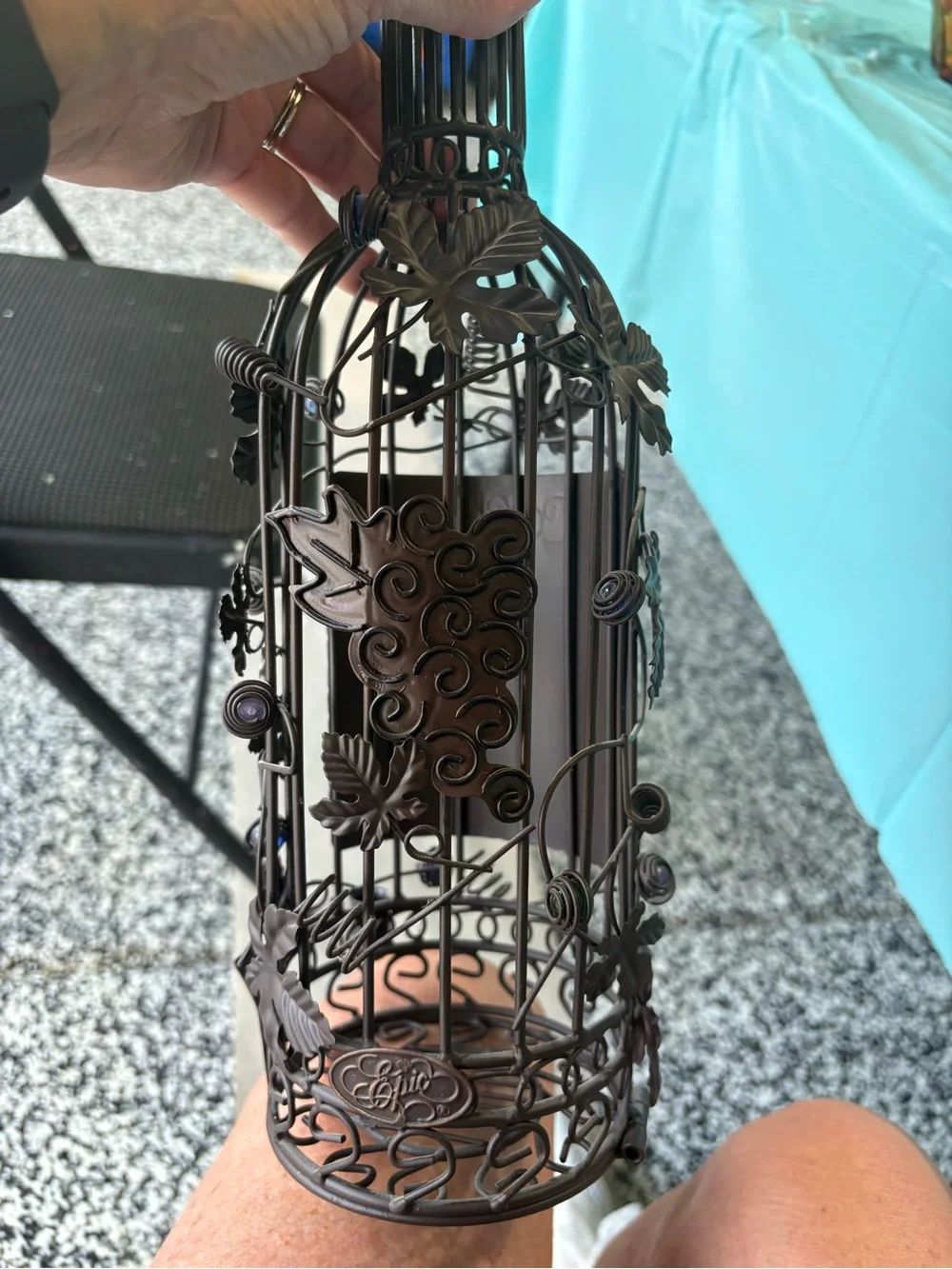 Metal Wine Bottle Cork Holder - Black with copper color Decorative Bottle Stand
